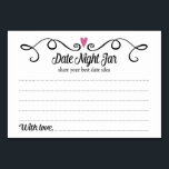 Two Hearts Date Jar Ideas Wedding Cards<br><div class="desc">These stylish date jar cards will be the perfect addition to your wedding reception or bridal shower. The design features a swirly black border with a plum purple heart on top. The text inside is "Date Jar" in a fun black script font and "share your best date idea" in a...</div>