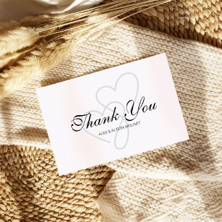 Two Hearts Elegant Script Wedding Thank You Card