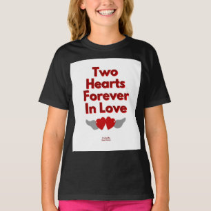 Two Hearts Forever In Love Girls Black T Shirt