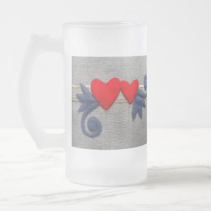 Two hearts frosted glass beer mug