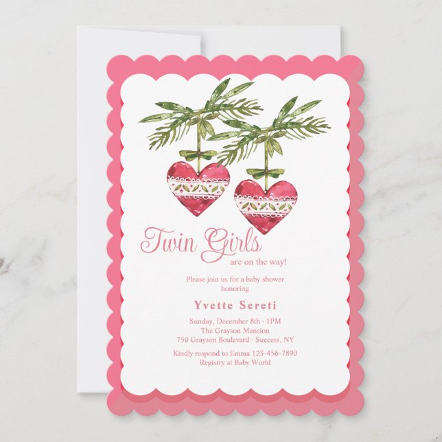 Two Hearts Girl Baby Shower Invitation (Front)