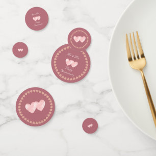 Two Hearts Happy Anniversary on Rose Gold Confetti