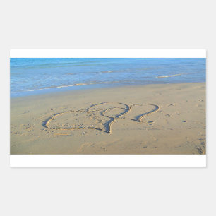 Two Hearts in Beach Sand Rectangular Sticker