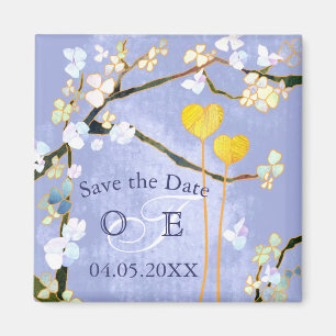 Two Hearts in Blue Monogram Save the Date Magnet
