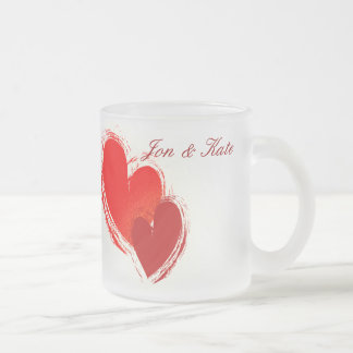 Two hearts in love frosted glass coffee mug