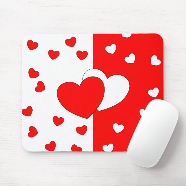 Two Hearts In Love Red And White Mouse Pad (With Mouse)