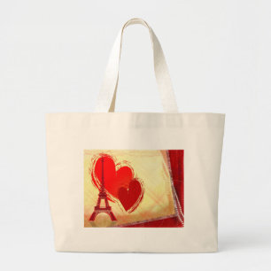 Two hearts in Paris Large Tote Bag