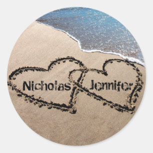 Two Hearts In The Sand Beach Seals Stickers