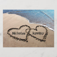 Two Hearts In The Sand Beach Wedding Invitation