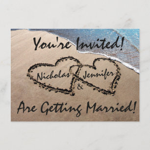 Two Hearts In The Sand Beach Wedding Invitation