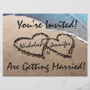 Two Hearts In The Sand Beach Wedding Invitation