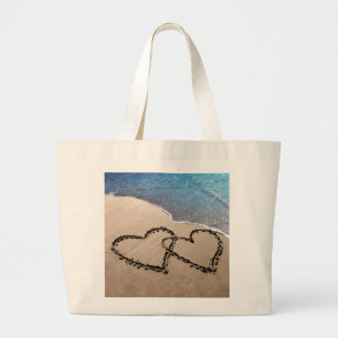 Two Hearts In The Sand Large Tote Bag