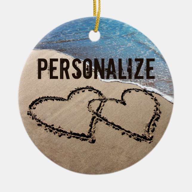 Two Hearts In The Sand Ornament (Front)