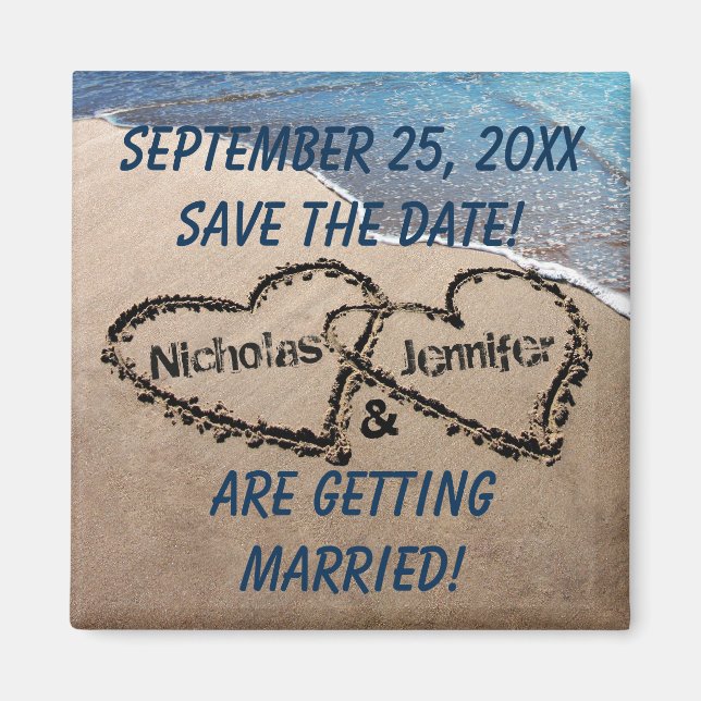 Two Hearts In The Sand Save The Date Magnet (Front)