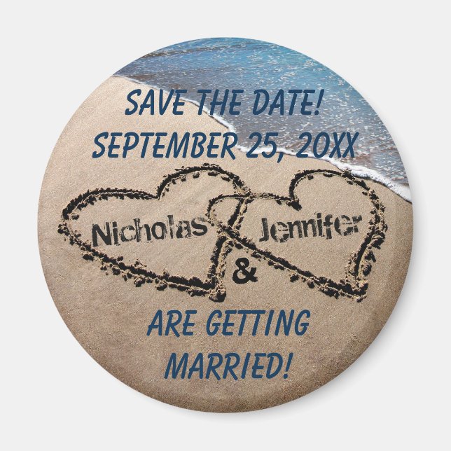 Two Hearts In The Sand Save The Date Magnet (Front)