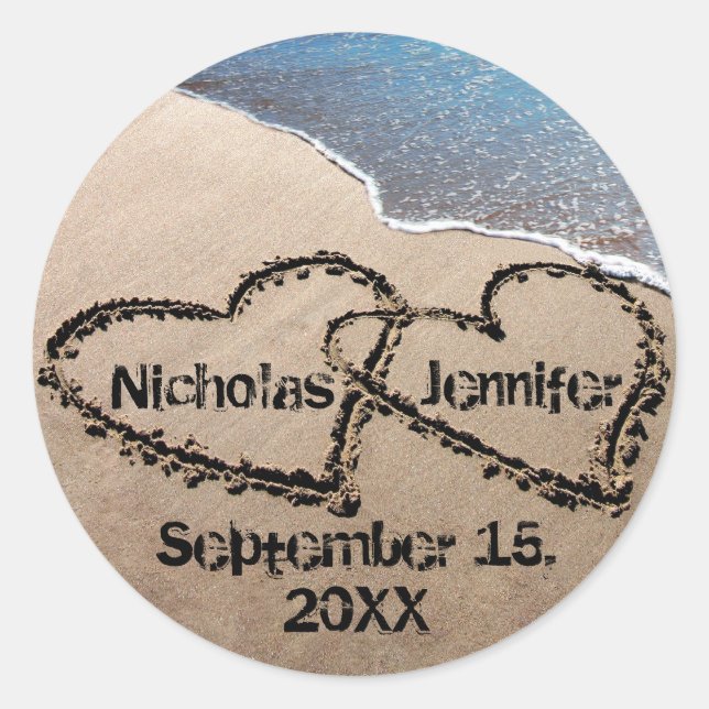 Two Hearts In The Sand Seals Stickers (Front)