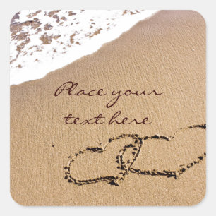 Two Hearts In The Sand Square Sticker