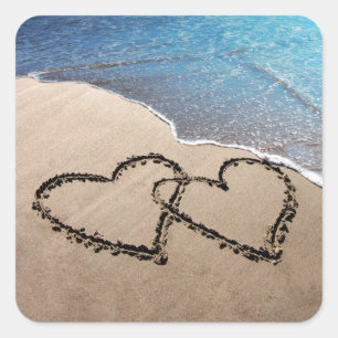 Two Hearts In The Sand Square Sticker