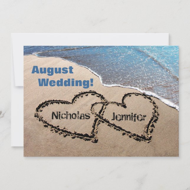 Two Hearts In The Sand Summer Wedding Invitation (Front)