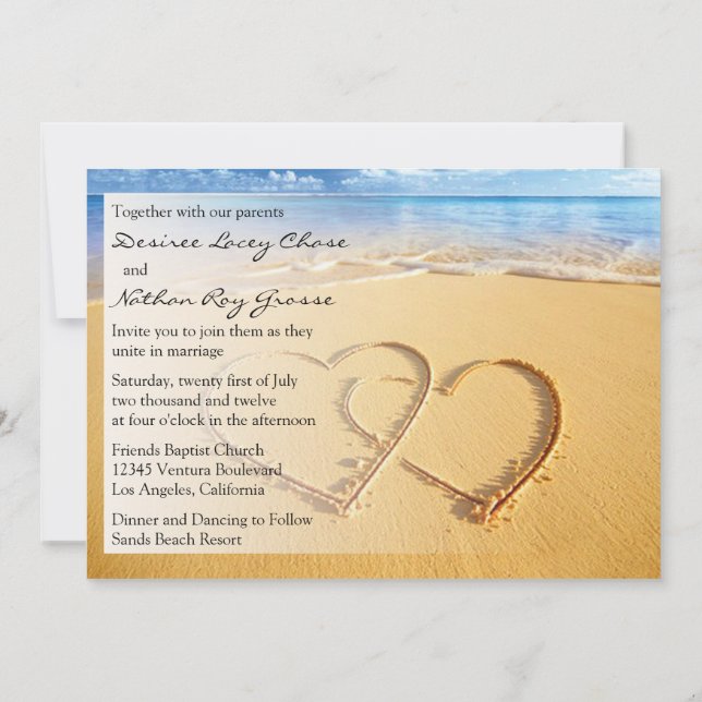 Two Hearts in the Sand Wedding Invitation (Back)