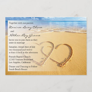 Two Hearts in the Sand Wedding Invitation