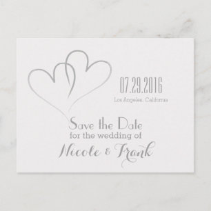 Two Hearts intertwined Save the Date -Silver Announcement Postcard
