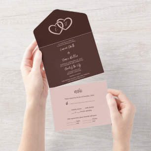 Two Hearts Intertwined with Initials Siena & Pale All In One Invitation
