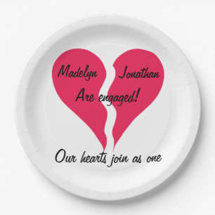 Two Hearts Join as One Name Personalised Engaged Paper Plate
