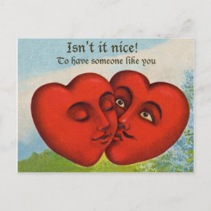 Two hearts kissing, vintage valentine's day postcard