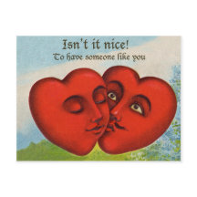 Two hearts kissing, vintage valentine's day