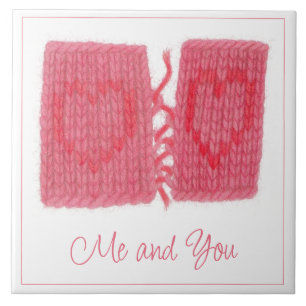 TWO HEARTS KNIT 6" Ceramic Tile + Text