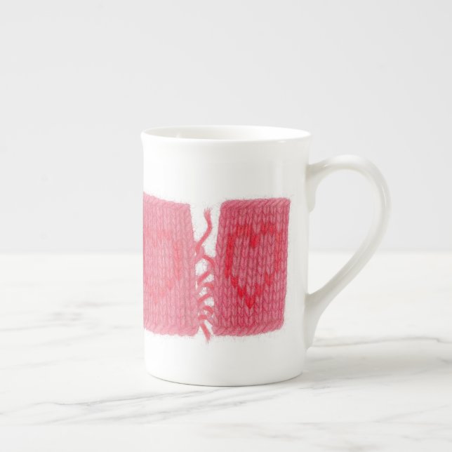 TWO HEARTS KNIT Bone China Mug (Right)