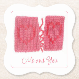 TWO HEARTS KNIT Bracket Paper Coasters + Text