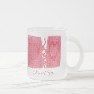 TWO HEARTS KNIT Frosted Glass Mug + Text