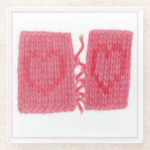 TWO HEARTS KNIT Glass Beverage Coaster