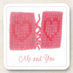 TWO HEARTS KNIT Hard Plastic Coasters + Text
