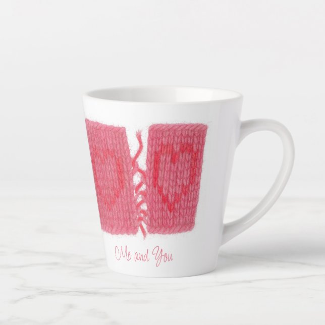TWO HEARTS KNIT Latte Mug + Text (Right)