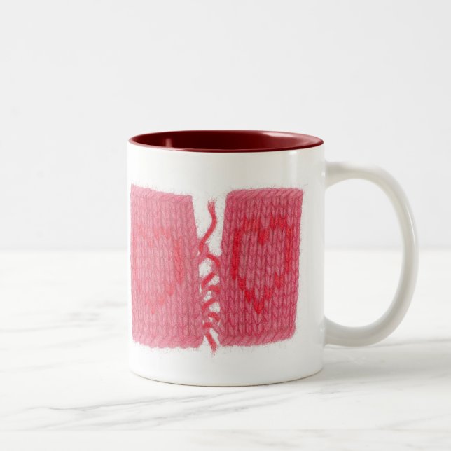 TWO HEARTS KNIT Maroon Two-Tone Mug (Right)