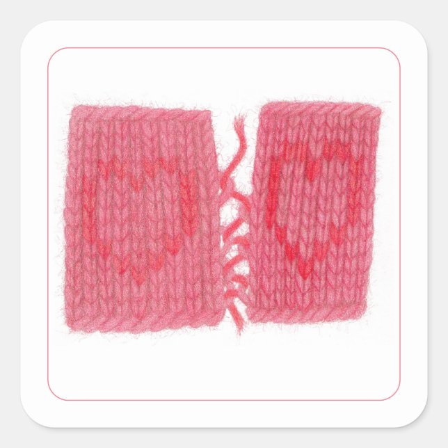 TWO HEARTS KNIT Small Square Stickers  (Front)