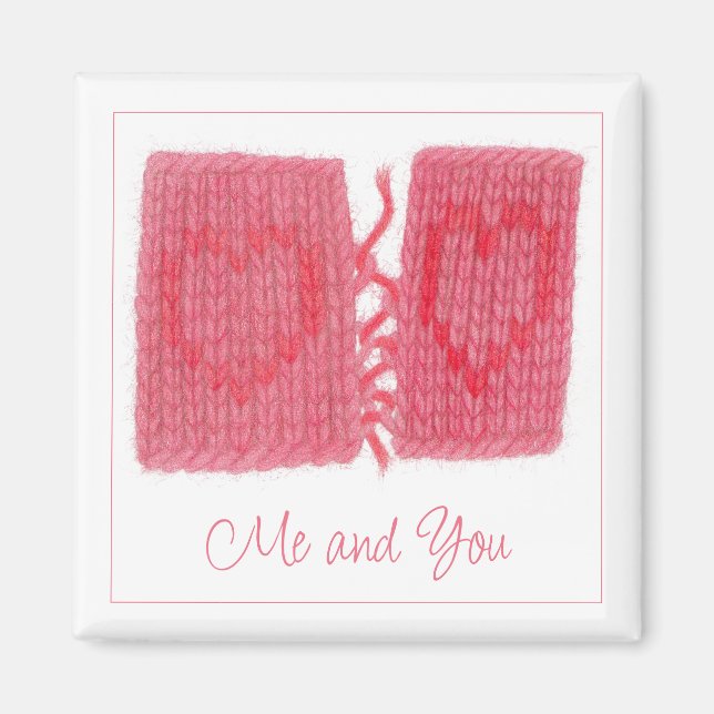 TWO HEARTS KNIT Square Magnet + Text (Front)