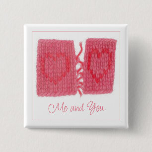TWO HEARTS KNIT Square Pin Button + Text