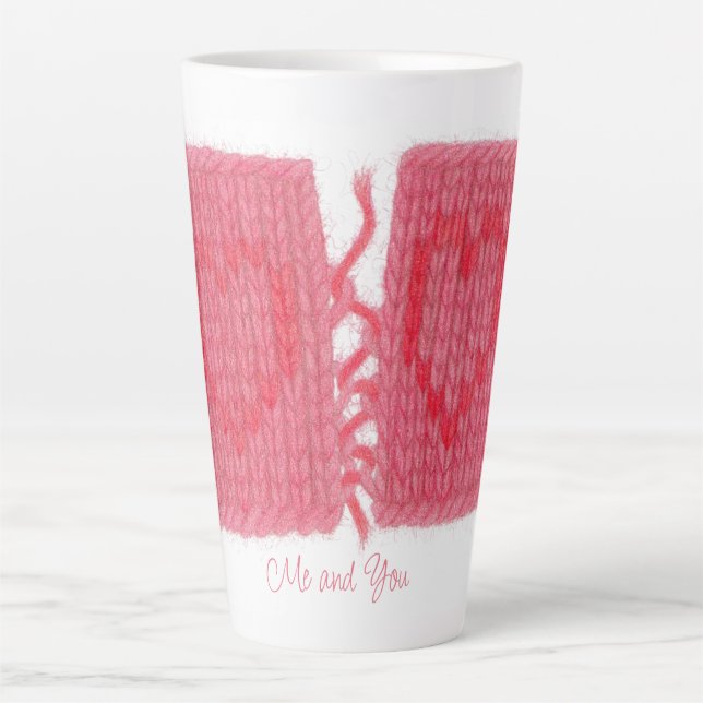 TWO HEARTS KNIT Tall Latte Mug + Text (Front)