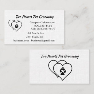Two Hearts Love Animals Pet Business Card