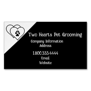 Two Hearts Love Animals Pet Grooming Custom Magnetic Business Card