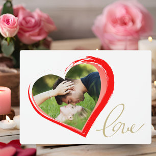 Two Hearts Love Script Valentine`s Day Photo  Plaque