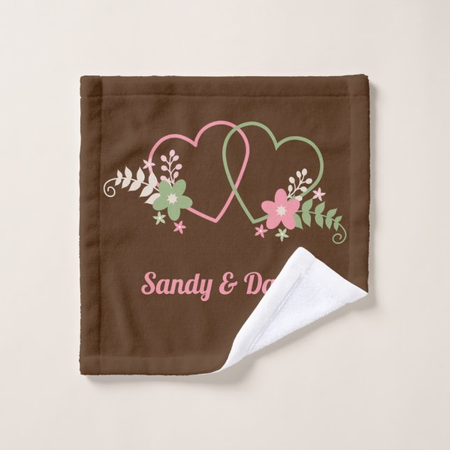Two Hearts Lovers Design Washcloth Bath Towel Set (Wash Cloth)