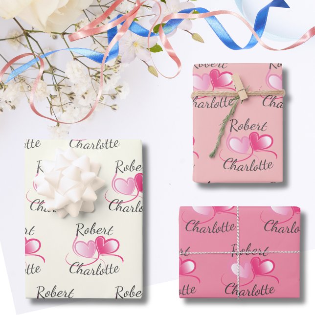 Two Hearts Meet as One customisable Wedding Wrapping Paper Sheet (Creator Uploaded)