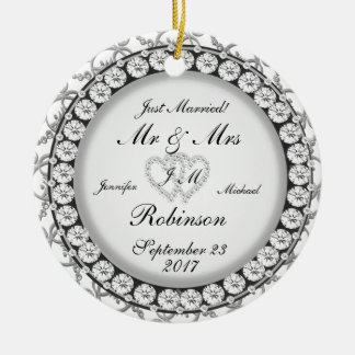 Two Hearts Monogram Wedding Pattern Ceramic Tree Decoration