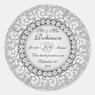 Two Hearts Monogram Wedding Pattern Classic Round Sticker