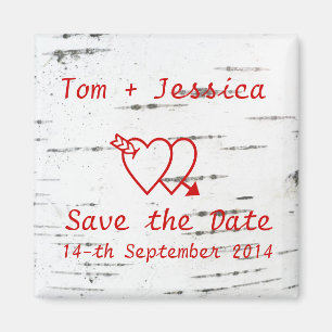 Two hearts on a birch bark magnet